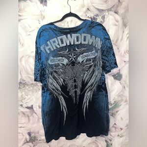 Y2K Throwdown  By Affliction World Domination T-shirt Blue Wings Sz XL MMA​